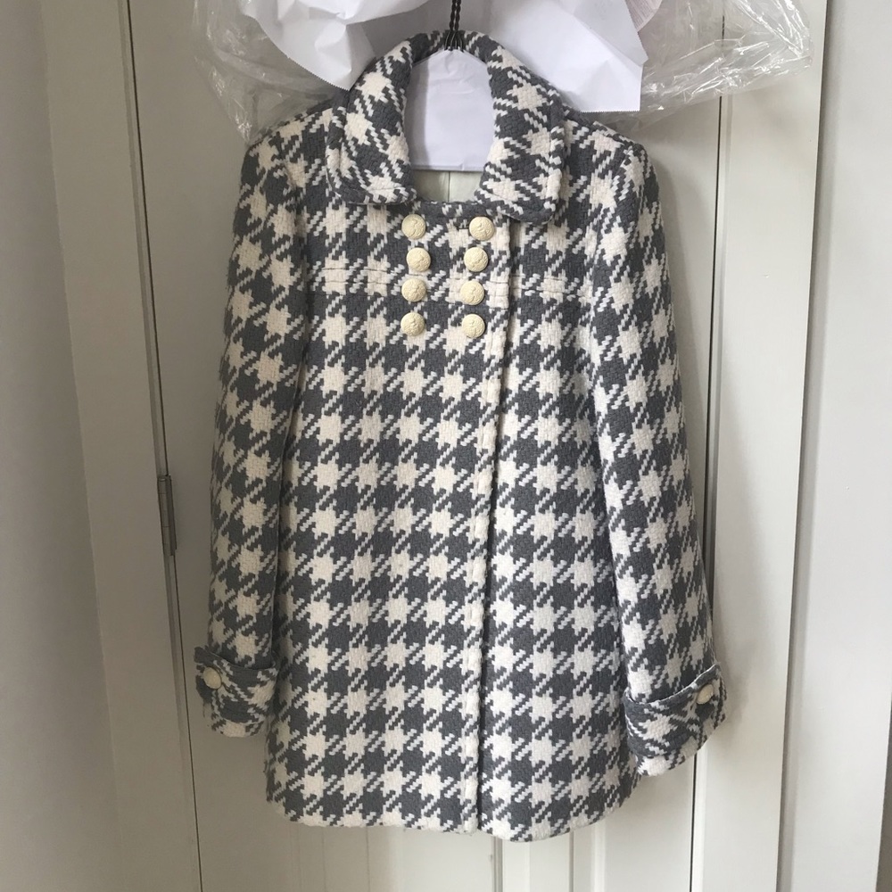 J. Crew Factory Gray Wool Houndstooth Coat